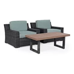 Beaufort 3pc Outdoor Wicker Seating Set With Coffee Table - Mist - Crosley -Outdoor Garden GUEST a48fbd5c 9a09 4967 a5c3 76e2a282ef17
