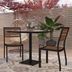 Merrick Lane 3 Piece Patio Table And Chairs Set Faux Teak Wood And Metal Indoor/Outdoor Table And Chairs With All-Weather Purpose 18 Merrick Lane 3 Piece Patio Table And Chairs Set Faux Teak Wood And Metal Indoor/Outdoor Table And Chairs With All-Weather Purpose -Outdoor Garden GUEST a553e4c7 13c4 450f 92c9 355e72e2c0b8