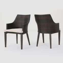 Hillhurst 2pk Wicker Dining Chairs - Brown/Light Brown - Christopher Knight Home