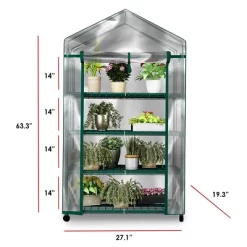 Nature Spring Greenhouse With 4 Shelves, PVC Cover, And Removable Locking Wheels - 19.3" X 63.3"