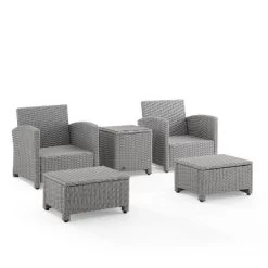 Bradenton 5pc Outdoor Wicker Seating Set With Side Table, 2 Arm Chairs And 2 Ottomans - Gray/Gray - Crosley -Outdoor Garden GUEST a66d06e5 a1b6 4892 a657 d6c153b2f8bf