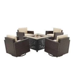 Palm Harbor 5pc Outdoor Wicker Conversation Set With Fire Table - Sand - Crosley -Outdoor Garden GUEST a6d4efad 8092 41b5 9b40 07b73a869873