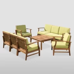 9pc Perla Acacia Wood Patio Conversation Set - Teak - Christopher Knight Home