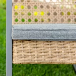 Komodo Modern Boho Faux Rattan & Metal Outdoor Rocking Chair With Cushion - Brown/Gray - Saracina Home -Outdoor Garden GUEST a71a9c37 cd34 445c 88c4 696410288c89