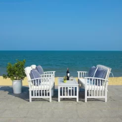 Rocklin 4pc Living Set - Gray/Beige/Navy - Safavieh -Outdoor Garden GUEST a722e465 fc99 43d8 80a1 c14cd3f3c5fa