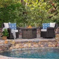 Avondale 3pc All-Weather Wicker Patio Chair Set W/ Fire Pit - Dark Brown - Christopher Knight Home