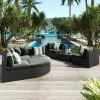 7pc Wicker Patio Seating Set With Cushions & Striped Pillows - Gray - GODEER