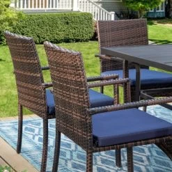 7pc Patio Dining Set With Rectangle Table With 2.6" Umbrella Hole & Rattan Wicker Arm Chairs - Black - Captiva Designs -Outdoor Garden GUEST a8d46f05 c093 427e 801e 8732b1ed89bf