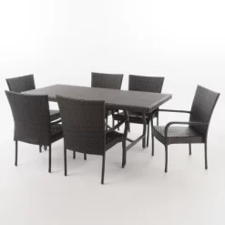 Warwick 7pc Wicker Dining Set - Brown - Christopher Knight Home