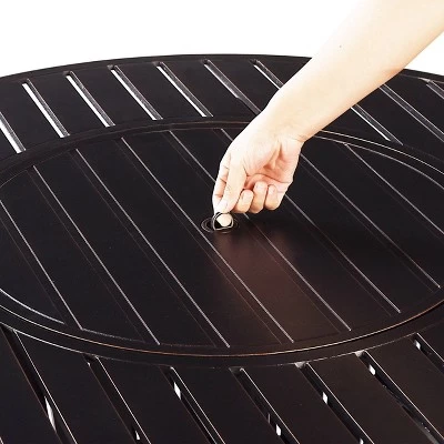 Oakland Living 5pc Deep Seating Aluminum Outdoor Patio Fire Pit Dining Set With Stripe Pattern Fire Table Copper/Gray 6 Oakland Living 5pc Deep Seating Aluminum Outdoor Patio Fire Pit Dining Set With Stripe Pattern Fire Table Copper/Gray - Image 6