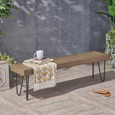 Jane Wood/Metal Patio Industrial Bench - Gray - Christopher Knight Home 1 Jane Wood/Metal Patio Industrial Bench - Gray - Christopher Knight Home