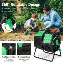 Costway Dual Chamber Compost Tumbler Outdoor Rotating Chamber Compost Bin 34.5 Gallon -Outdoor Garden GUEST a9854585 5ce3 4949 830f 519cc6c77c7e