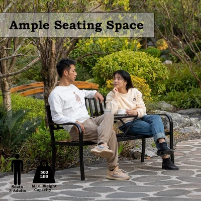 Outdoor Powder Coated Steel Park Bench, Garden Bench With Pop Up Middle Table, Lawn Decor Seating Bench For Yard, Patio, Garden, Balcony, And Deck 3 Outdoor Powder Coated Steel Park Bench, Garden Bench With Pop Up Middle Table, Lawn Decor Seating Bench For Yard, Patio, Garden, Balcony, And Deck - Image 3