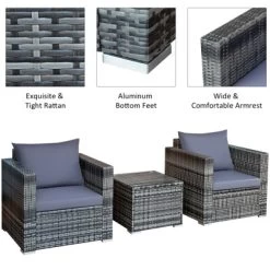 Tangkula 3-Piece Patio Wicker Conversation Set Bistro Rattan Sofa Chair With Washable Cushion Gray -Outdoor Garden GUEST aa499fea 20a5 4518 9b19 b81d5a8e7c2c