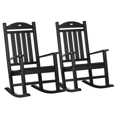Outsunny 2 Pc Outdoor Rocking Chair, Traditional Slatted Porch Rocker With Armrests, Waterproof HDPE, Black 3 Outsunny 2 Pc Outdoor Rocking Chair, Traditional Slatted Porch Rocker With Armrests, Waterproof HDPE, Black - Image 3