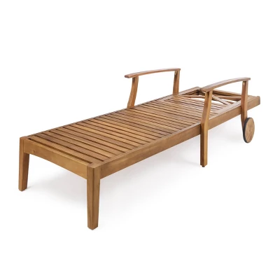 Perla 3pc Outdoor Acacia Wood Chaise Lounge Set With Cushions - Teak/Orange - Christopher Knight Home 3 Perla 3pc Outdoor Acacia Wood Chaise Lounge Set With Cushions - Teak/Orange - Christopher Knight Home - Image 3