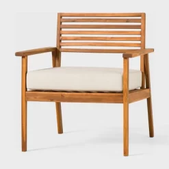 Saracina Home Mid-Century Modern Slatted Outdoor Acacia Arm Chair -Outdoor Garden GUEST ab173419 b518 4843 a683 bb848e668a5e