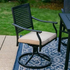 7pc Outdoor Dining Set With Steel Swivel Chairs & Large Rectangle Metal Table With Umbrella Hole - Black - Captiva Designs -Outdoor Garden GUEST ab21f56c f290 44ae 8c2c 6b45507cf1c8