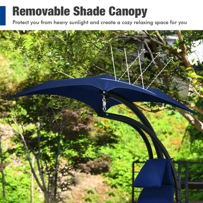 Costway Costway Patio Hanging Lounge Chaise Hammock Chair Removable Canopy Grey/Navy/Turquoise 3 Costway Costway Patio Hanging Lounge Chaise Hammock Chair Removable Canopy Grey/Navy/Turquoise - Image 3