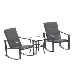 Merrick Lane 3 Piece Outdoor Bistro Set With Flex Comfort Rocking Chairs And Steel Framed Glass Top Table 6 Merrick Lane 3 Piece Outdoor Bistro Set With Flex Comfort Rocking Chairs And Steel Framed Glass Top Table -Outdoor Garden GUEST abb3e785 fd47 48df a3dd f8c62a0278b2