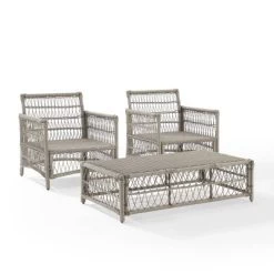 3pc Thatcher Outdoor Steel Chair & Ottoman Set Creme/Driftwood - Crosley -Outdoor Garden GUEST ac4cb126 3caf 4836 b180 8f884400e601