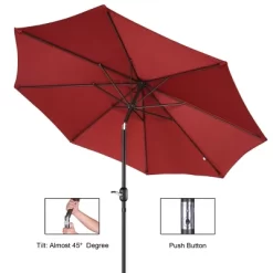 9-Foot Patio Umbrella - Easy Crank Outdoor Table Umbrella With Steel Ribs And Aluminum Pole For Deck, Porch, Backyard, Or Pool By Nature Spring (Red)