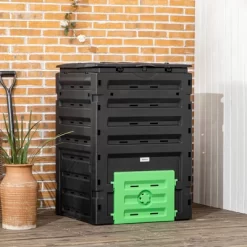 Outsunny 120 Gallon Compost Bin, Large Composter With 80 Vents And 2 Sliding Doors, Lightweight & Sturdy