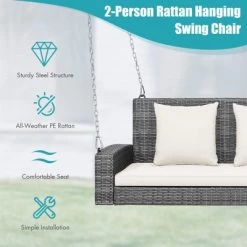 Tangkula Outdoor Porch Swing Bench, Patio Wicker Hanging Swing With Rustproof Chains & Comfortable Cushions Off White/Turquoise/Red/Black 16 Tangkula Outdoor Porch Swing Bench, Patio Wicker Hanging Swing With Rustproof Chains & Comfortable Cushions Off White/Turquoise/Red/Black -Outdoor Garden GUEST ae5fcce1 0bb8 45f5 873a 0e4069d82e72