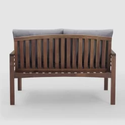 Saybrook Modern Metal And Wood Patio Loveseat - Gray/Dark Brown - Saracina Home -Outdoor Garden GUEST ae9af088 ba9c 4721 8e43 d87ce52cba57