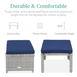 Best Choice Products Set Of 2 Multipurpose Patio Wicker Ottomans W/ Removable Cushions, Steel Frame