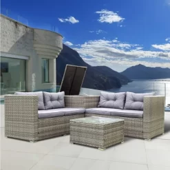 4pc Wicker Patio Conversation Seating Set With Thick Cushions - Gray - GODEER -Outdoor Garden GUEST af0dee47 1e7f 4a6f 90e4 95938824b2aa 1