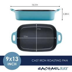 Rachael Ray Premium RUST-RESISTANT Cast Iron Roasting Pan 9"x13" Agave Blue -Outdoor Garden GUEST af57f6da 2328 4bc5 a402 4e4f234a789e