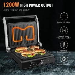 Costway Electric Panini Press Grill 1200W Sandwich Maker With Independent Temperature Control & Removable Drip Tray -Outdoor Garden GUEST afca85e0 8c57 47b9 8950 96b876edd4dd