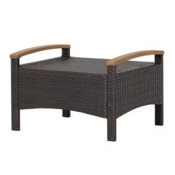 Costway Set Of 2 Patio Rattan Ottoman Footrest Cushions Wooden Handle Off WhiteBrownRedNavy -Outdoor Garden GUEST afddaf28 1e4f 496c a6c8 1b448d6f108a