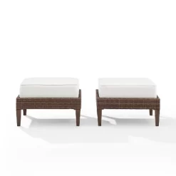 Capella 2pk Outdoor Wicker Ottomans - Cream/Brown - Crosley -Outdoor Garden GUEST b18cd871 8d24 4f71 94c9 59e7747209d5