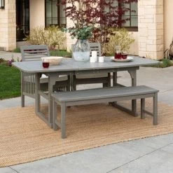 Ravenscroft 4pc Extendable Acacia Wood Outdoor Dining Set - Saracina Home -Outdoor Garden GUEST b20e0fe7 9276 456a 86ae 1099a38eba59
