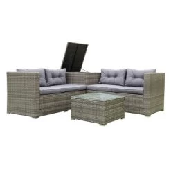 4pc Wicker Patio Conversation Seating Set With Thick Cushions - Gray - GODEER -Outdoor Garden GUEST b22dd108 745d 4f06 9b55 e27a34ee4b58 1