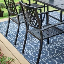 7pc Patio Dining Set With Rectangle Table With 2.6" Umbrella Hole & Steel Arm Chairs - Black - Captiva Designs -Outdoor Garden GUEST b24689d3 5c68 48d2 948a 5298202e9eb3