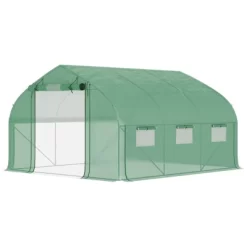 Outsunny Walk-in Tunnel Greenhouse With Zippered Mesh Doors & Roll-up Sidewalls, Upgraded Hot House, Green, 11.5' X 10' X 6.5' -Outdoor Garden GUEST b24fc6c9 fe4f 4f45 911d a2f3d3b2efee