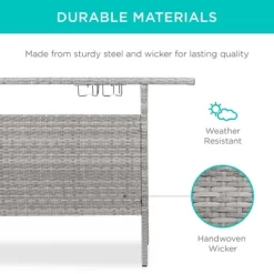 Best Choice Products Outdoor Patio Wicker Bar Counter Table W/ 2 Steel Shelves, 2 Sets Of Rails