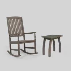 Arcadia 2pc Acacia Wood Rocking Chair And Side Table Set Gray - Christopher Knight Home