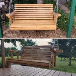 Sunnydaze Decor Sunnydaze Outdoor 2-Person Traditional Wooden Porch Swing With Hanging Chains - 58.5-Inch - Brown -Outdoor Garden GUEST b2e1fa84 9b8d 4911 8730 c605433278a2