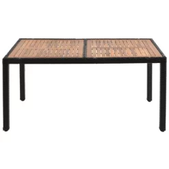 7pc Outdoor Wicker Dining Set With Acacia Wood Tabletop & Cushions - Beige - GODEER -Outdoor Garden GUEST b35a145e c1c9 413e 960a 3b2c3575602e