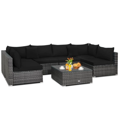 Costway 7PCS Patio Rattan Furniture Set Sectional Sofa Cushioned Garden 2 Costway 7PCS Patio Rattan Furniture Set Sectional Sofa Cushioned Garden - Image 2