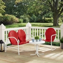Griffith 3pc Outdoor Conversation Set With Loveseat, Armchair And Accent Table - Bright Red - Crosley -Outdoor Garden GUEST b4d610e4 c834 42ba becf 314b2afc8ea8