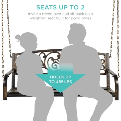 Best Choice Products 2-Person Metal Outdoor Porch Swing, Hanging Steel Patio Bench W/ Floral Accent - Bronze 3 Best Choice Products 2-Person Metal Outdoor Porch Swing, Hanging Steel Patio Bench W/ Floral Accent - Bronze - Image 3