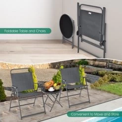 Costway 3PCS Outdoor Bistro Set Folding Table And Chairs Garden Deck Black -Outdoor Garden GUEST b5e5a0b8 30a6 4f1e aff0 a13c15c37181