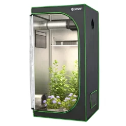 Costway 32''x32''x63''Mylar Hydroponic Grow Tent W/Observation Window & Floor Tray GrayBlack -Outdoor Garden GUEST b69d91f3 5d2b 4464 8616 cf4bd9bb0ffe