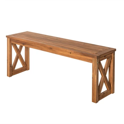 53" Slatted Acacia Wood X-Frame Patio Bench Brown - Saracina Home 1 53" Slatted Acacia Wood X-Frame Patio Bench Brown - Saracina Home