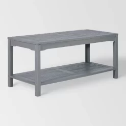 Ravenscroft Modern Boho Acacia Wood Slatted Outdoor Coffee Table With Lower Shelf - Saracina Home -Outdoor Garden GUEST b82362d2 34f0 4dc8 b530 c4b76868ed3f